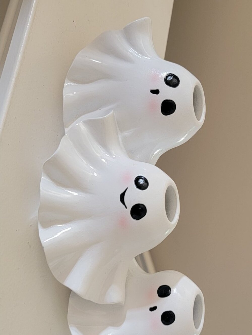 Set of 3 White Ceramic Ghost Vases Halloween Decor